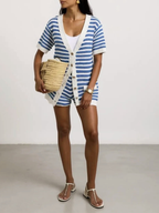 Marcia Resort Stripe Cardigan |  Azure/White