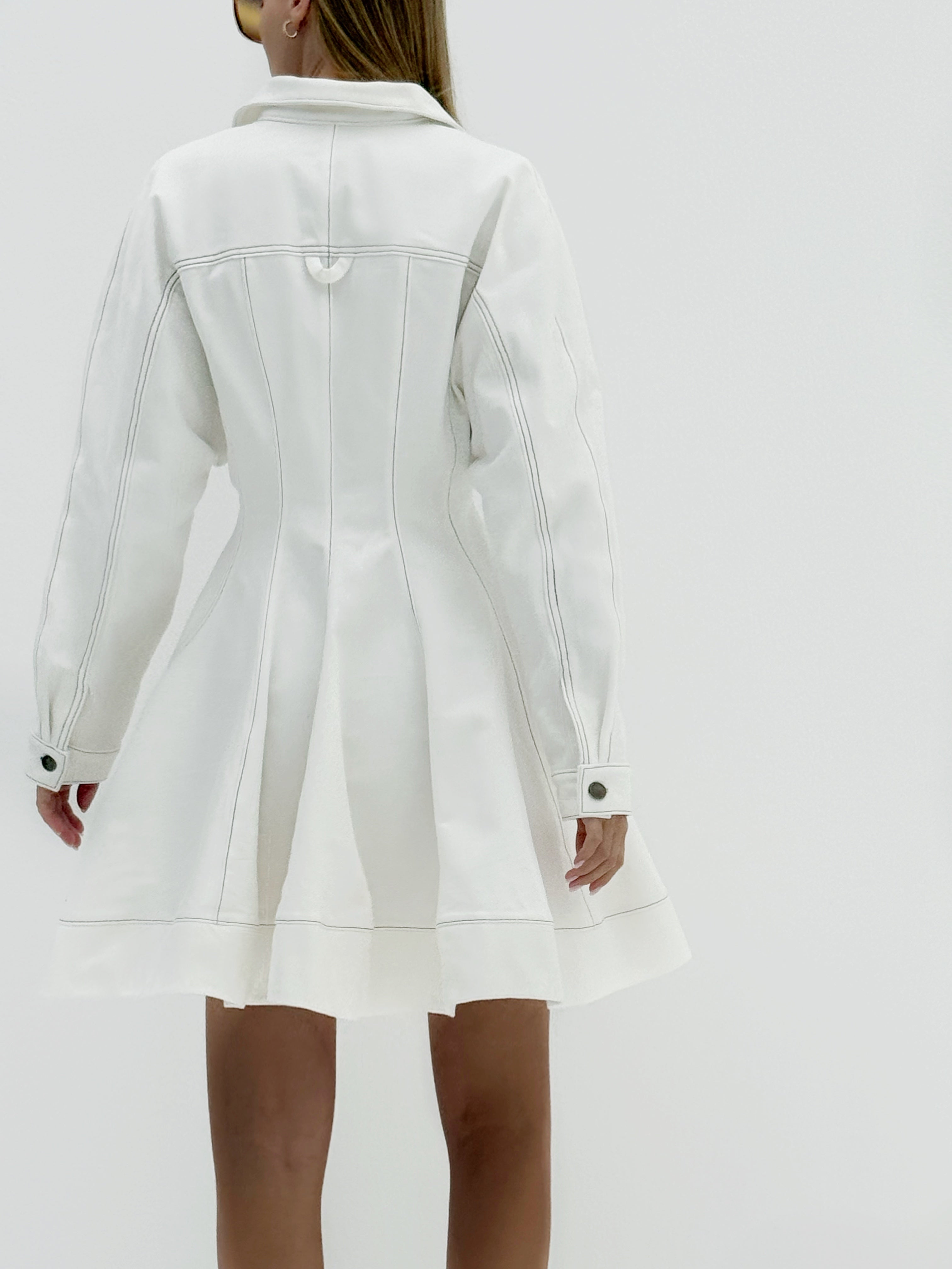 Rikki Fit & Flare Denim Dress | White