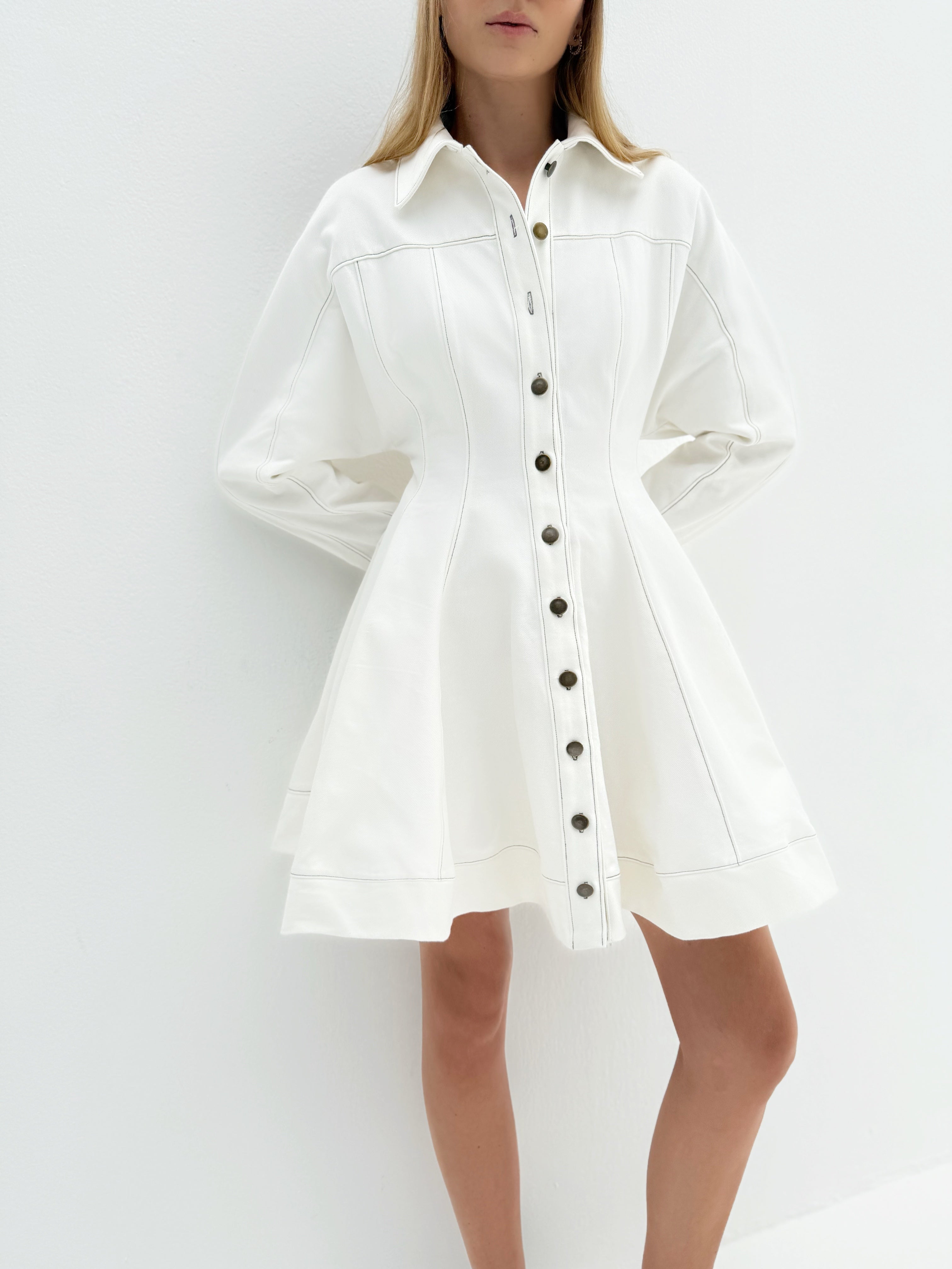 Rikki Fit & Flare Denim Dress | White