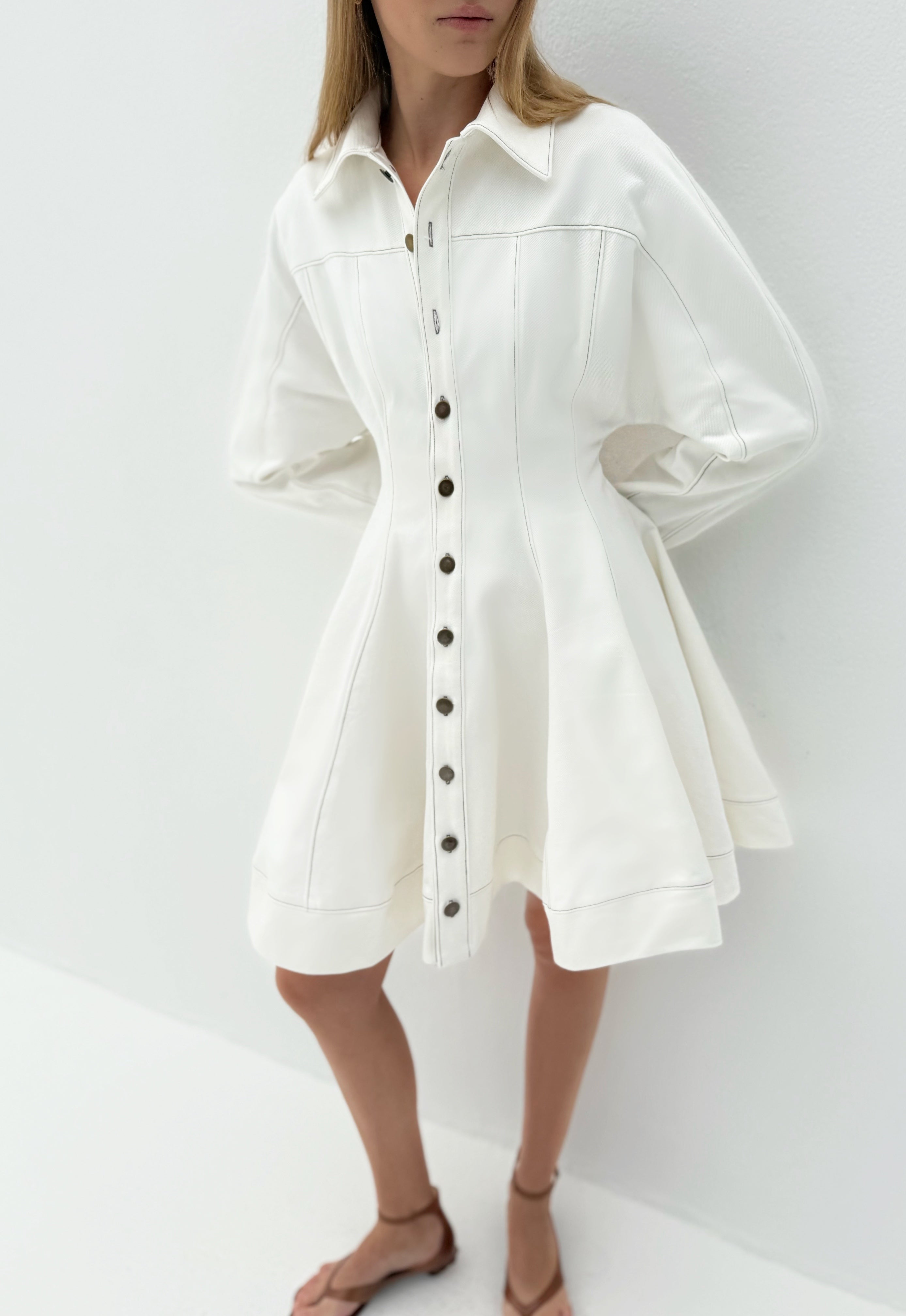 Rikki Fit & Flare Denim Dress | White