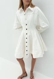 Rikki Fit & Flare Denim Dress | White
