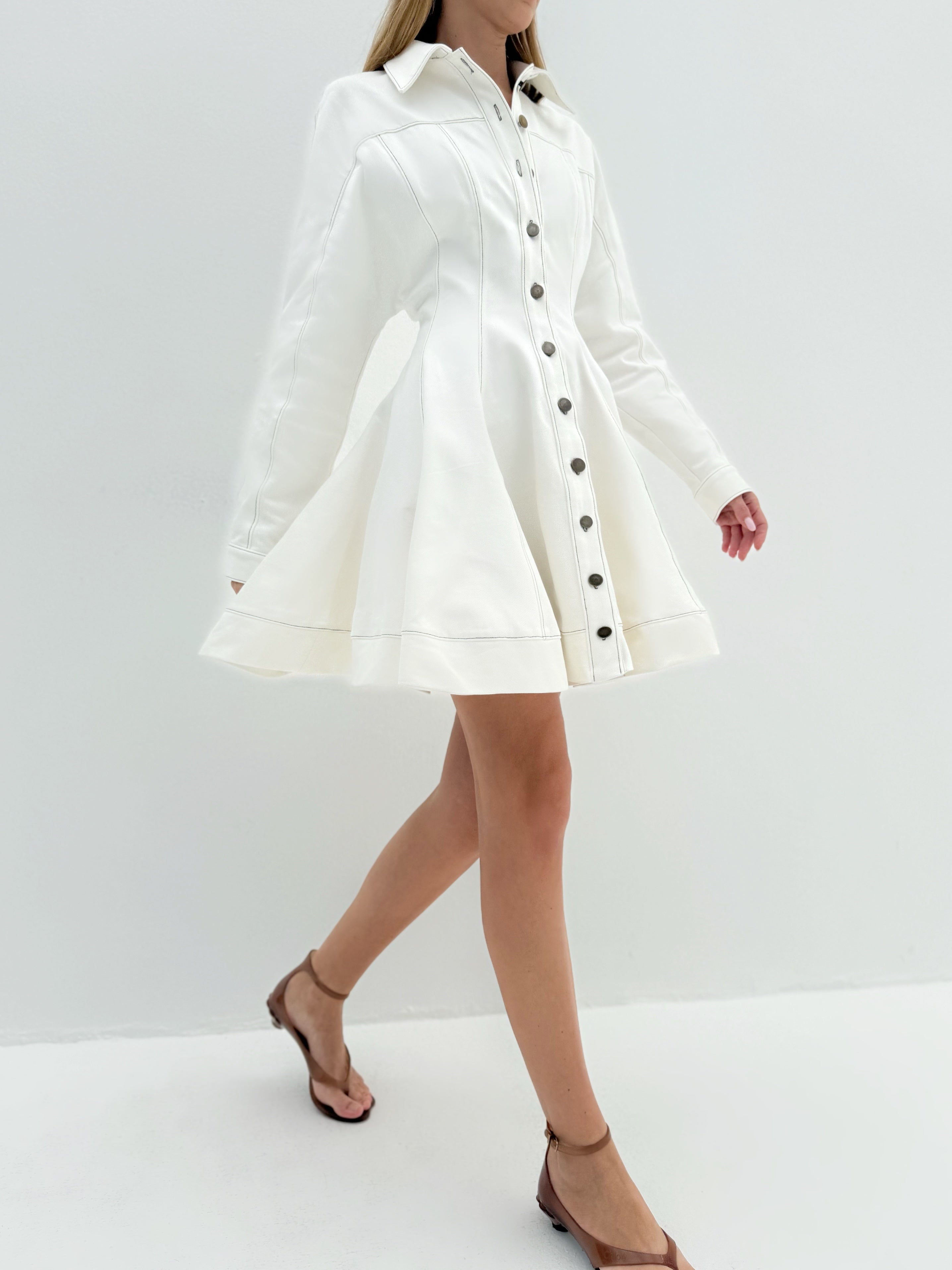 Rikki Fit & Flare Denim Dress | White
