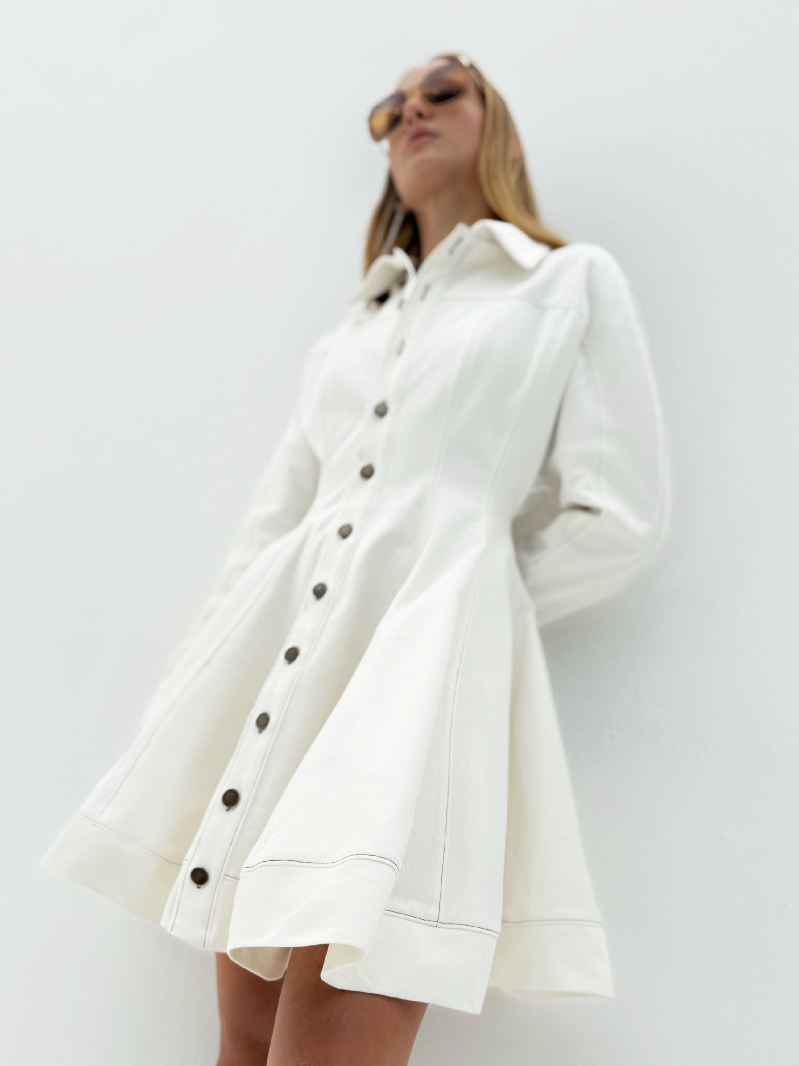 Rikki Fit & Flare Denim Dress | White