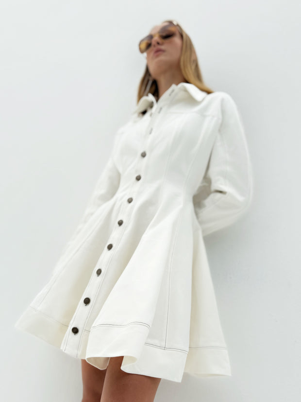 Rikki Fit & Flare Denim Dress | White