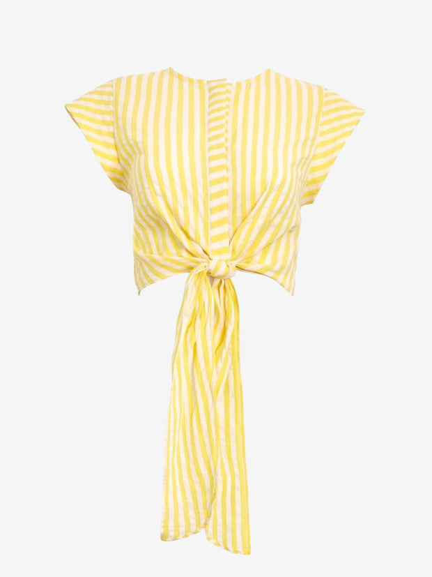 Lydia Stripe Tie Front Shirt | Lemon/White