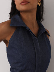 Zena Fit & Flare Belted Denim Dress | Denim Blue