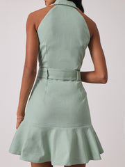 Zena Fit & Flare Belted Denim Dress | Pistachio