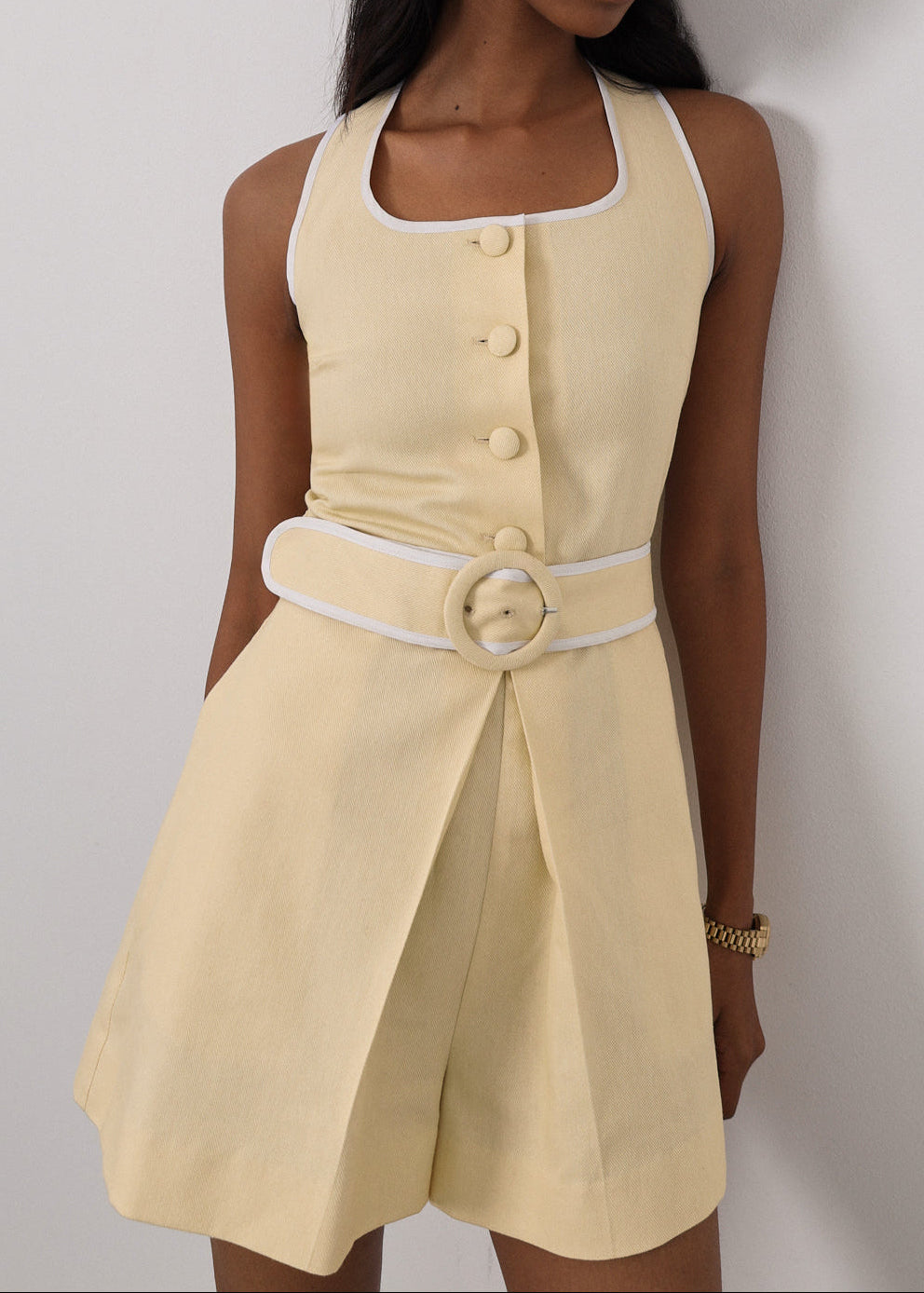 Tayla Belted Playsuit | Lemon Cream