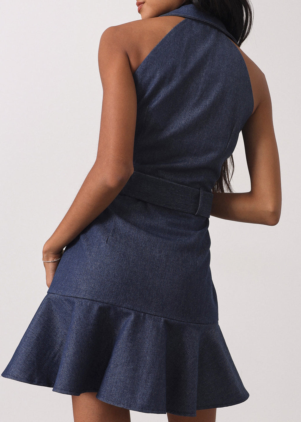 Zena Fit & Flare Belted Denim Dress | Denim Blue