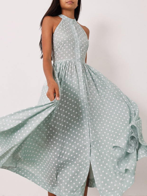 Adriana Polka Icon Timeless Dress | Pistachio/White