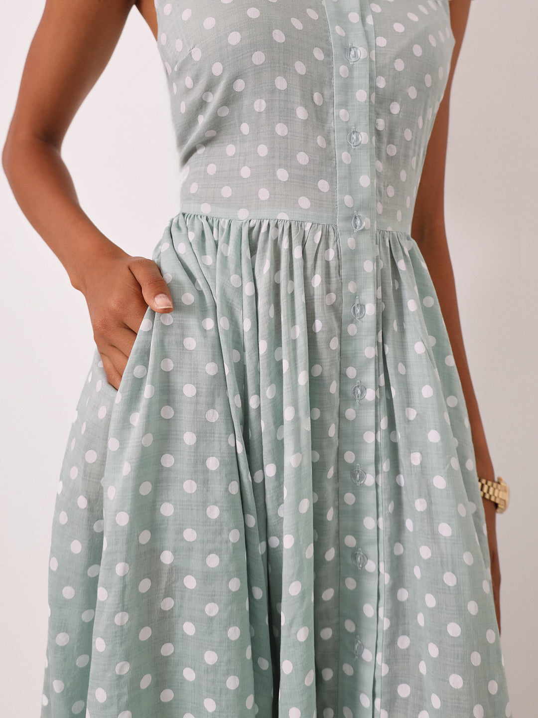 Adriana Polka Icon Timeless Dress | Pistachio/White