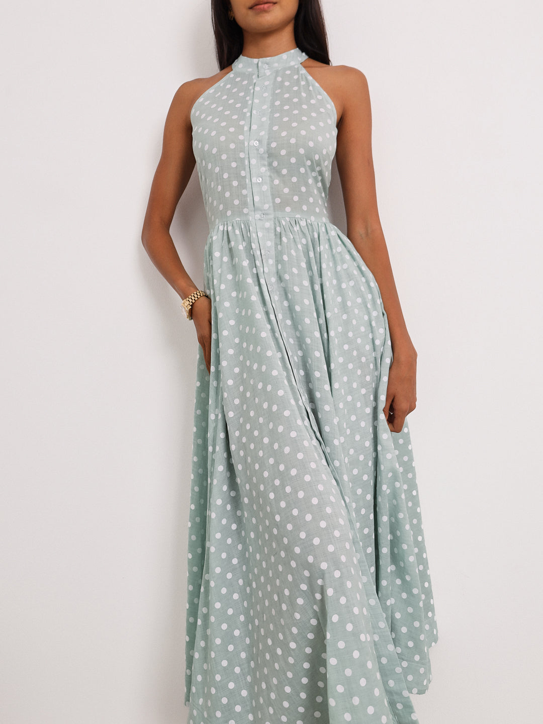 Adriana Polka Icon Timeless Dress | Pistachio/White