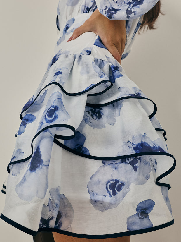 Lorelle Floral Tiered Dress | White/Navy