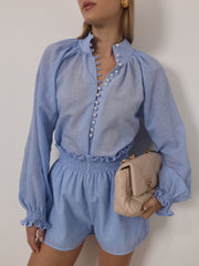 Akira Pearl Button Resort Blouse | Sky Blue