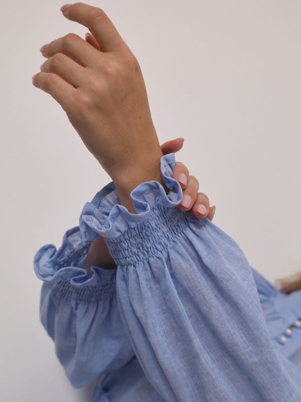 Akira Pearl Button Resort Blouse | Sky Blue