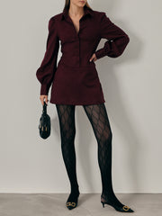 Alianna Shirt Style Playsuit | Claret