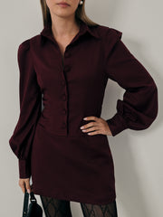 Alianna Shirt Style Playsuit | Claret