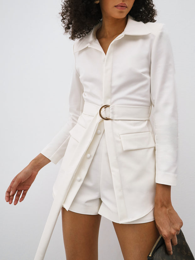 Allie Premium Cotton Jacket & Shorts Set | White