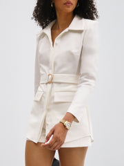 Allie Premium Cotton Jacket & Shorts Set | White