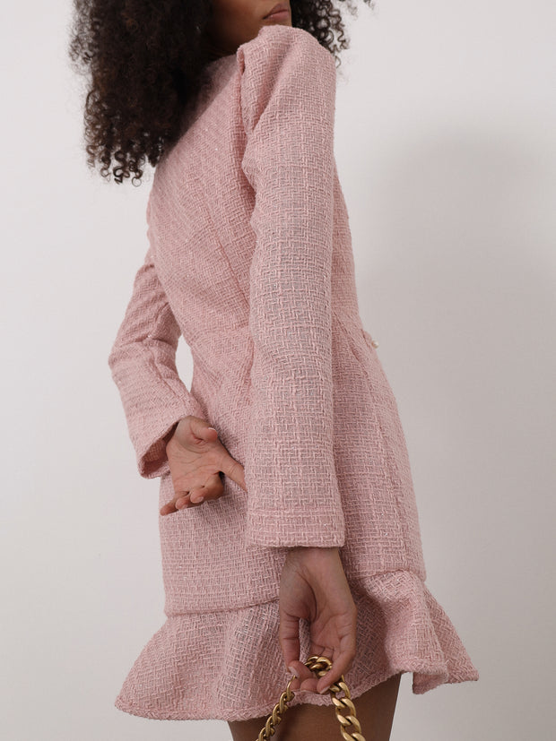 Amaris Tweed Pearl Button Dress | Rose Pink