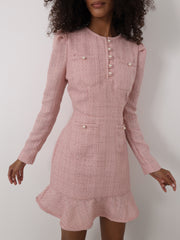 Amaris Tweed Pearl Button Dress | Rose Pink