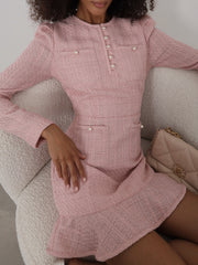 Amaris Tweed Pearl Button Dress | Rose Pink