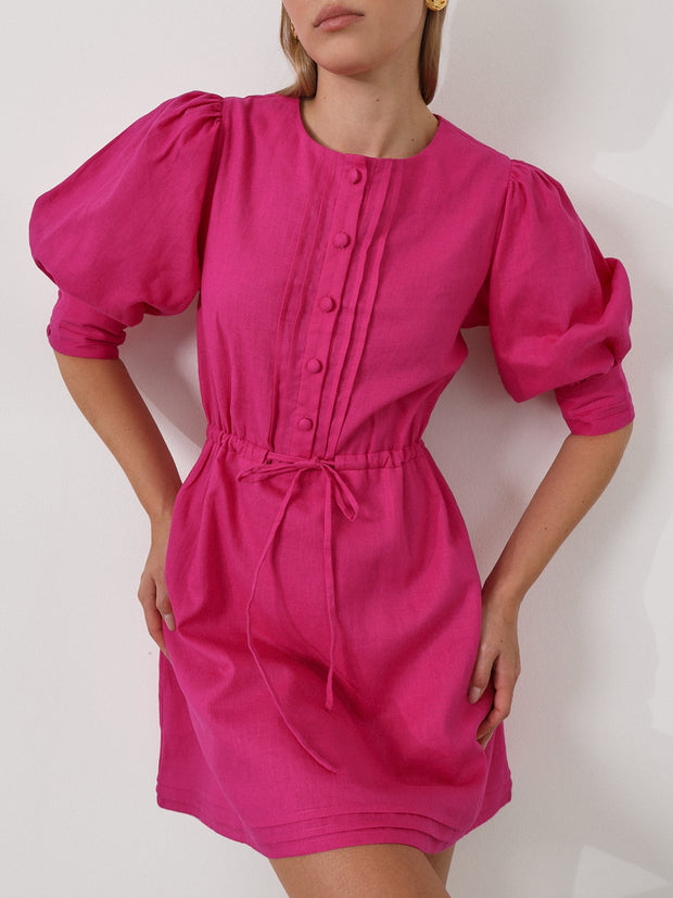 Anais Linen Day Dress | Hot Pink