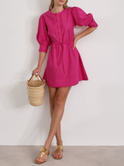 Anais Linen Day Dress | Hot Pink