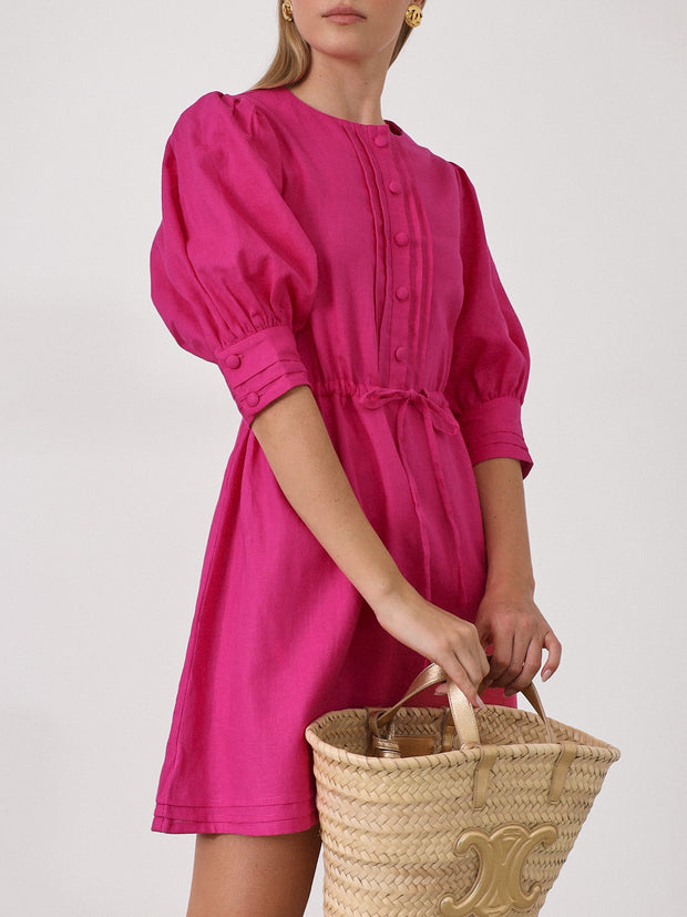 Anais Linen Day Dress | Hot Pink