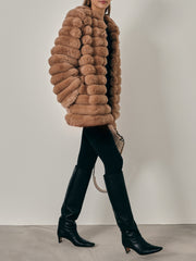 Apres Premium Stacked Fur Coat | Caramel