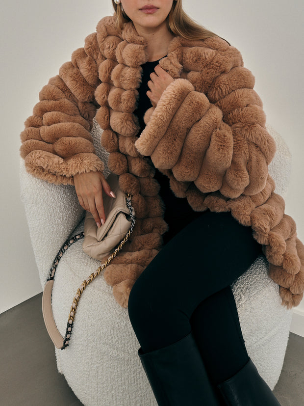 Apres Premium Stacked Fur Coat | Caramel