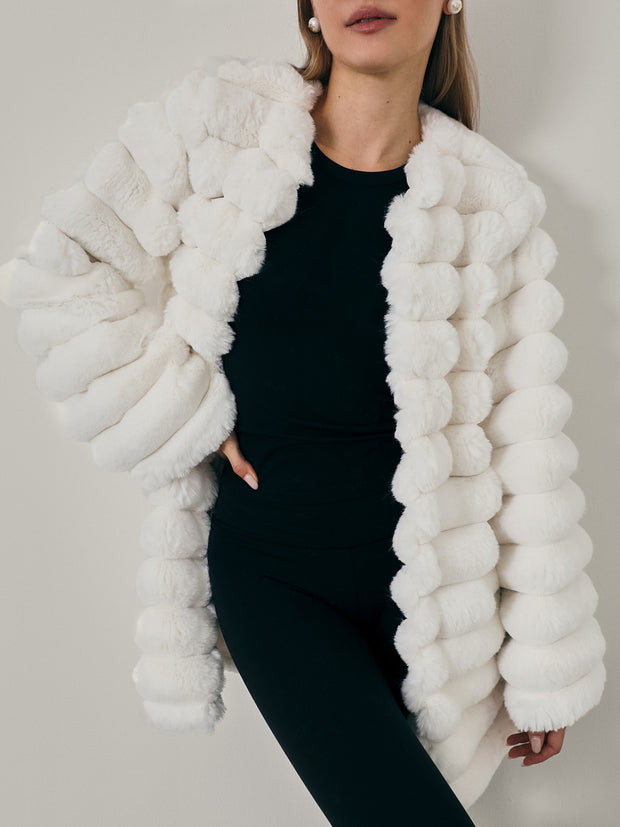 Apres Premium Stacked Fur Coat | Winter White