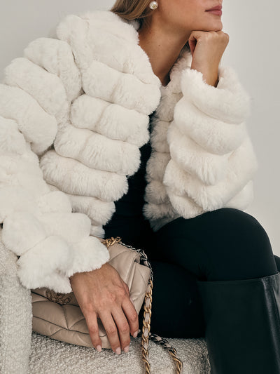 Apres Premium Stacked Fur Coat | Winter White