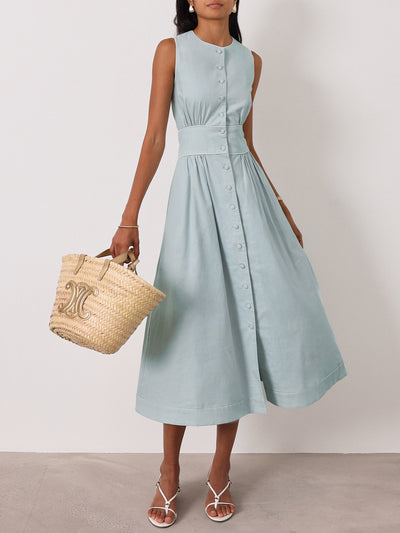 Arania Linen Contrast Trim Dress | Seabreeze