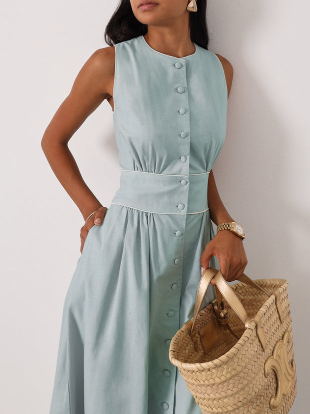 Arania Linen Contrast Trim Dress | Seabreeze