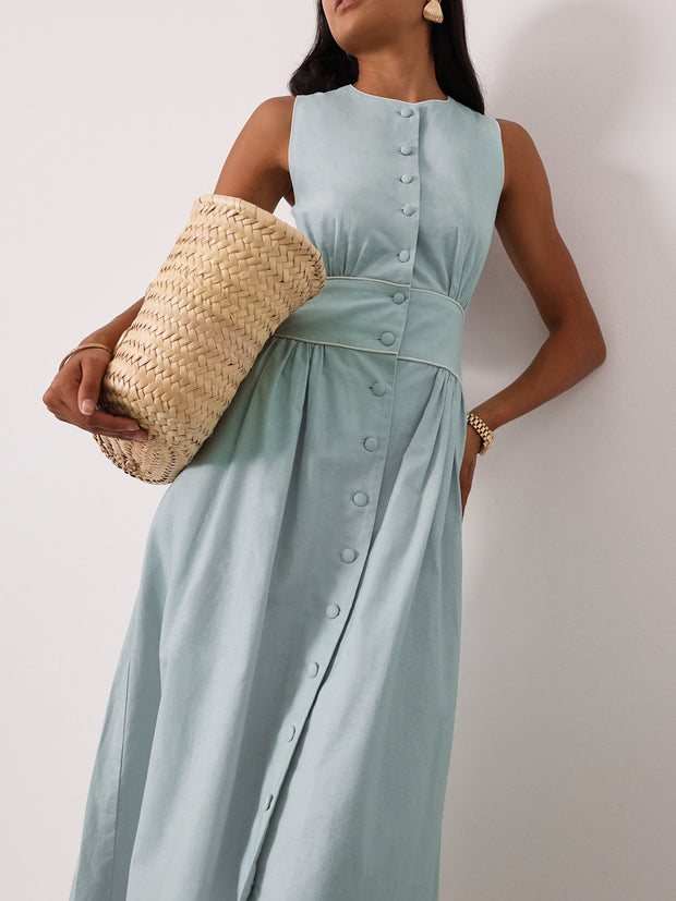 Arania Linen Contrast Trim Dress | Seabreeze