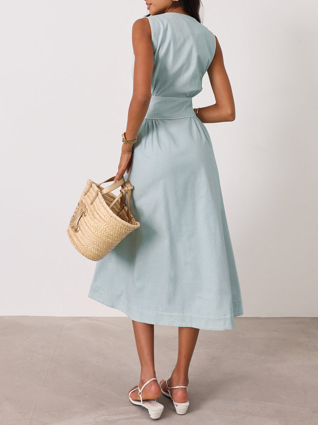Arania Linen Contrast Trim Dress | Seabreeze