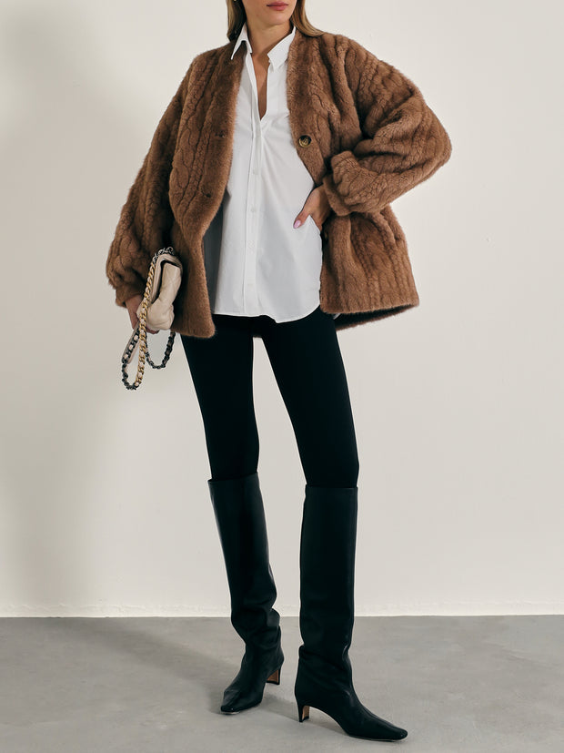 Vail Chic Fur Cardigan Coat | Camel