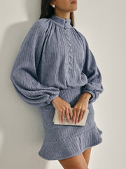 Aspen Volume Sleeve Knitted Sweater | Smoke Blue