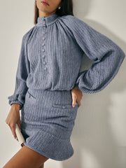 Aspen Volume Sleeve Knitted Sweater | Smoke Blue