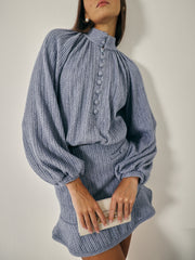 Aspen Volume Sleeve Knitted Sweater | Smoke Blue