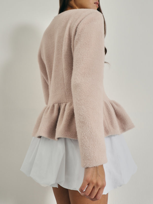 Aurora Peplum Soft Knit Cardigan | Champagne