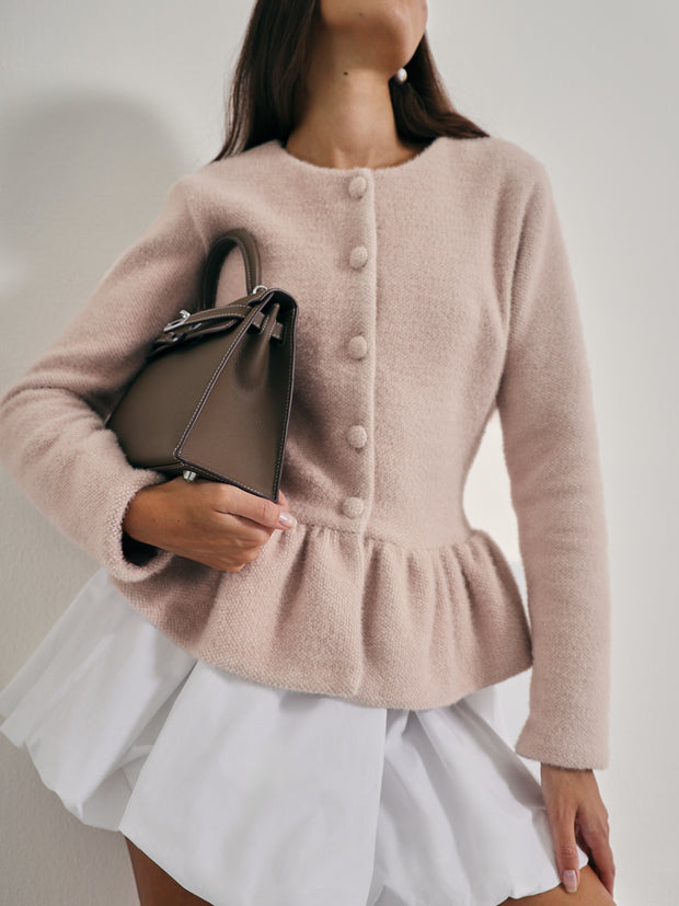 Aurora Peplum Soft Knit Cardigan | Champagne