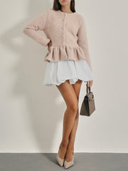 Aurora Peplum Soft Knit Cardigan | Champagne