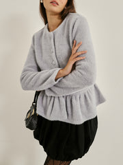 Aurora Peplum Soft Knit Cardigan | Pearl Grey