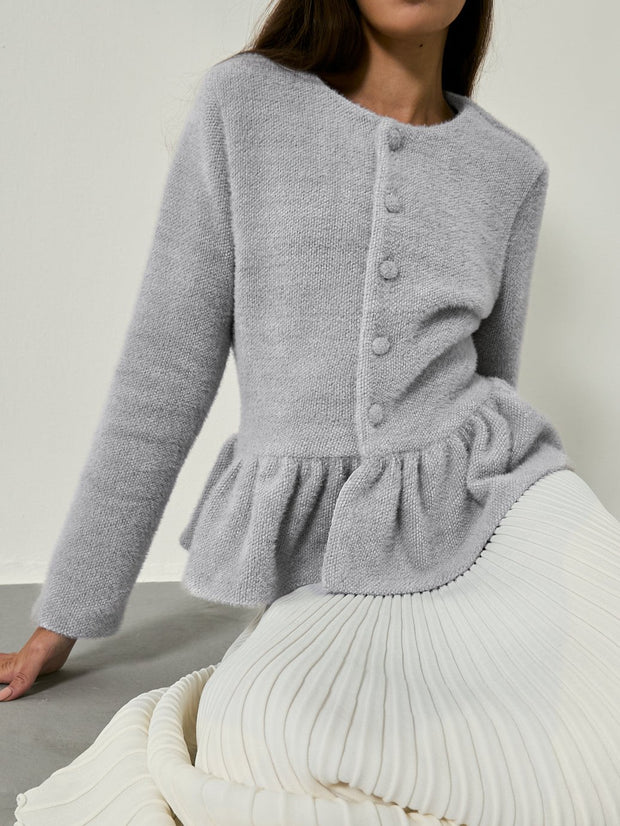 Aurora Peplum Soft Knit Cardigan | Pearl Grey