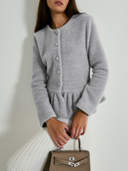 Aurora Peplum Soft Knit Cardigan | Pearl Grey