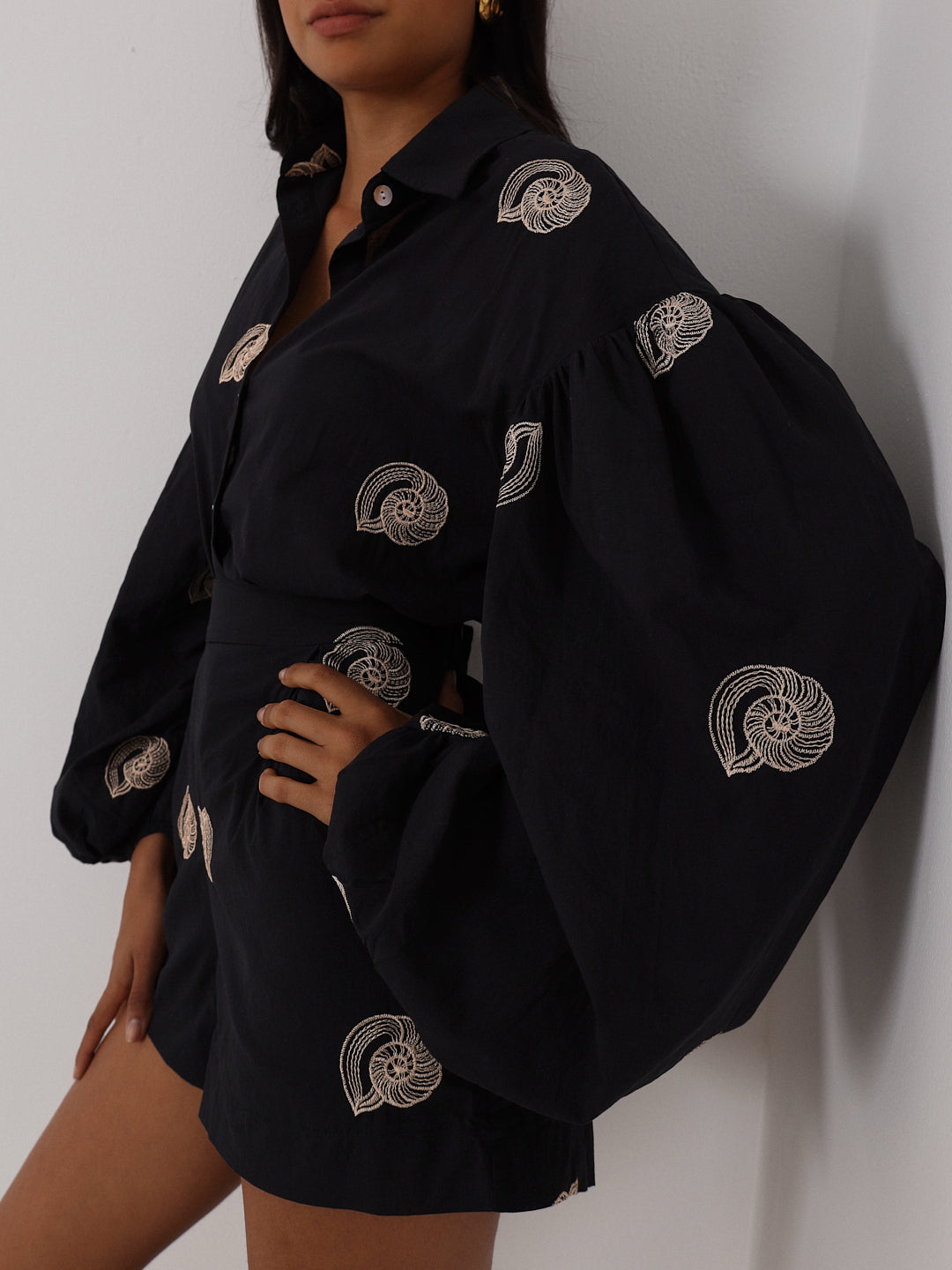 Avia Embroidered Cotton Shirt | Black