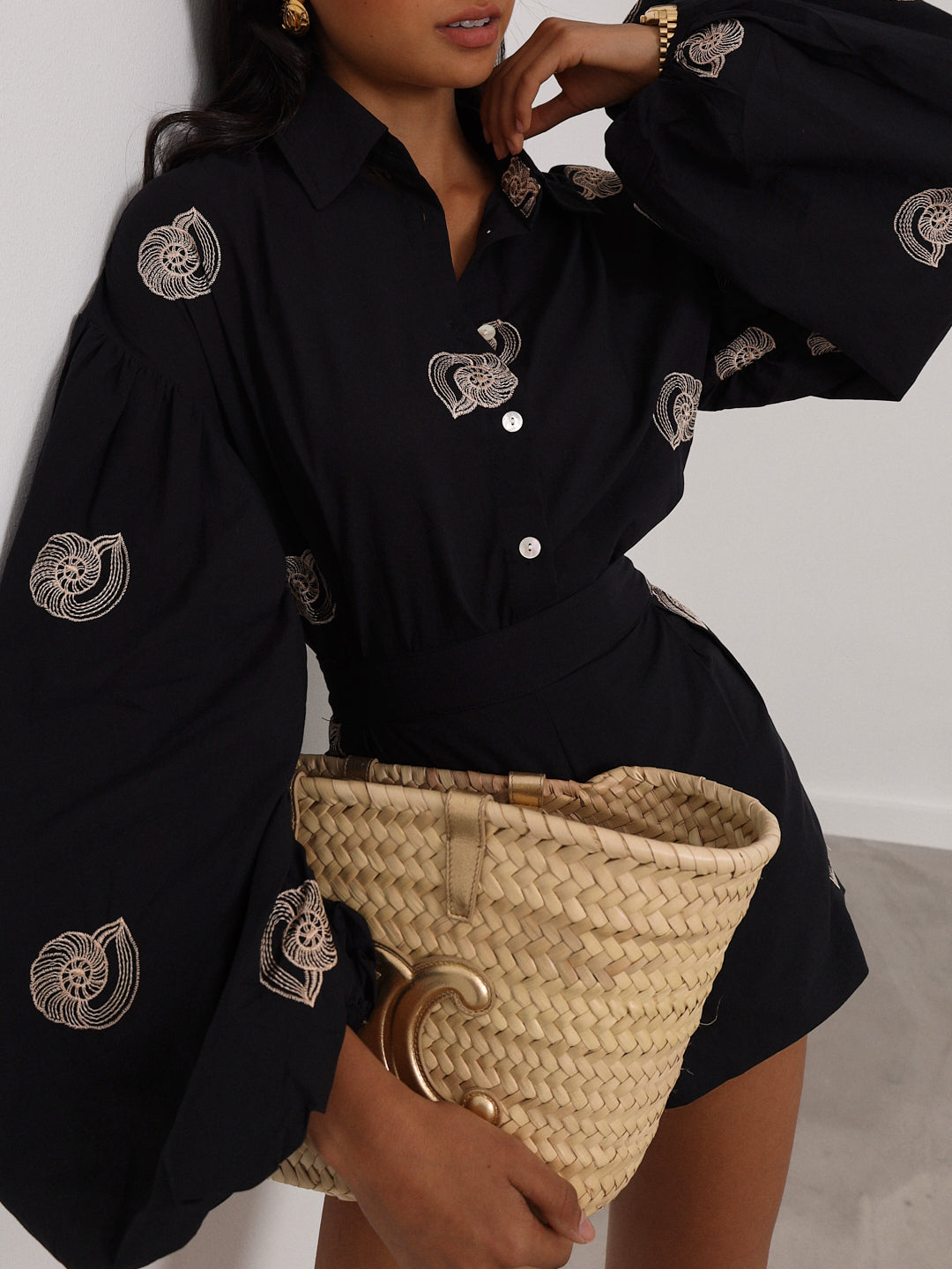 Avia Embroidered Cotton Shirt | Black