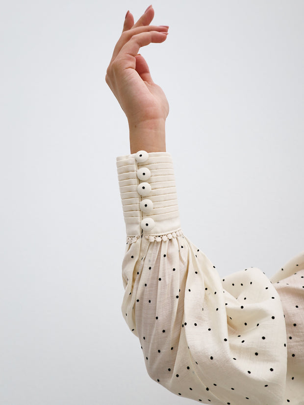 Aviva Polka Dot Blouse With Trim | Cream/Black